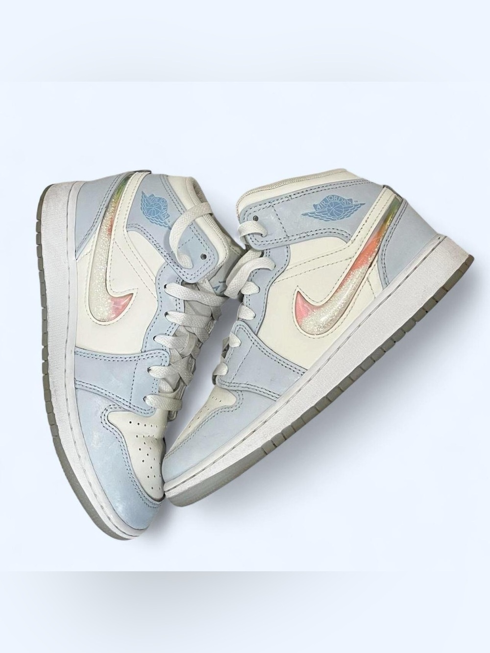 Nike Air Jordan Youth High-Top Sneakers in White and Light Blue